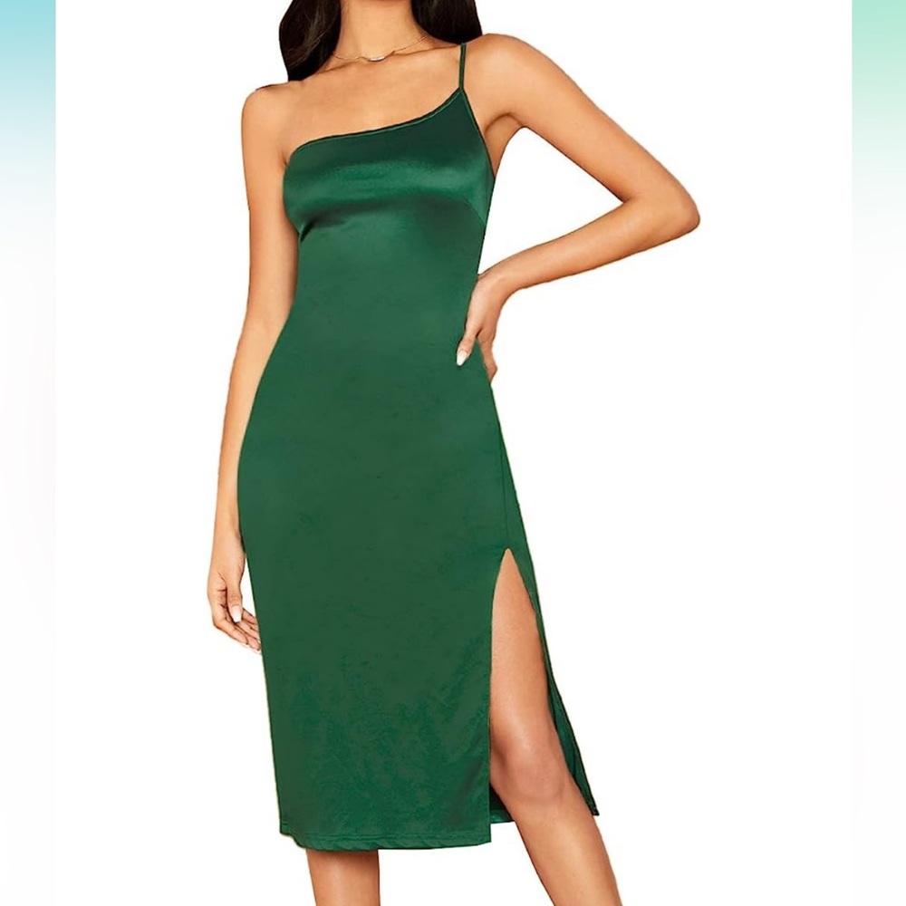 Teal Off the Shoulder Slip Dress with Slit